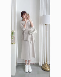 Vest Dress 可拆式腰帶中車線平領吊帶連身裙/ DS1017 (pre-order ivory 11月24截單)