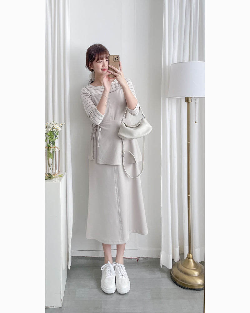 Vest Dress 可拆式腰帶中車線平領吊帶連身裙/ DS1017 (pre-order ivory 11月24截單)