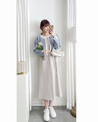 Vest Dress 可拆式腰帶中車線平領吊帶連身裙/ DS1017 (pre-order ivory 11月24截單)