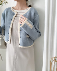 COCO Cardigan 拼色設計鏡面鈕扣外套或上衣/ CD8151