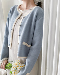 COCO Cardigan 拼色設計鏡面鈕扣外套或上衣/ CD8151