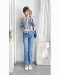 COCO Cardigan 拼色設計鏡面鈕扣外套或上衣/ CD8151