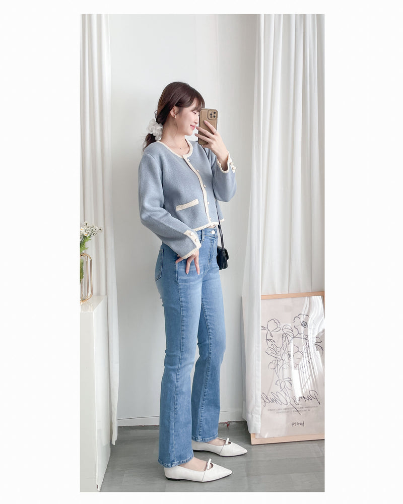 COCO Cardigan 拼色設計鏡面鈕扣外套或上衣/ CD8151