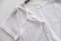 Hollow 幾何織紋排鈕扣百搭微短, Top or Outer/ TP8878 （black sold out)