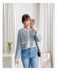 COCO Cardigan 拼色設計鏡面鈕扣外套或上衣/ CD8151