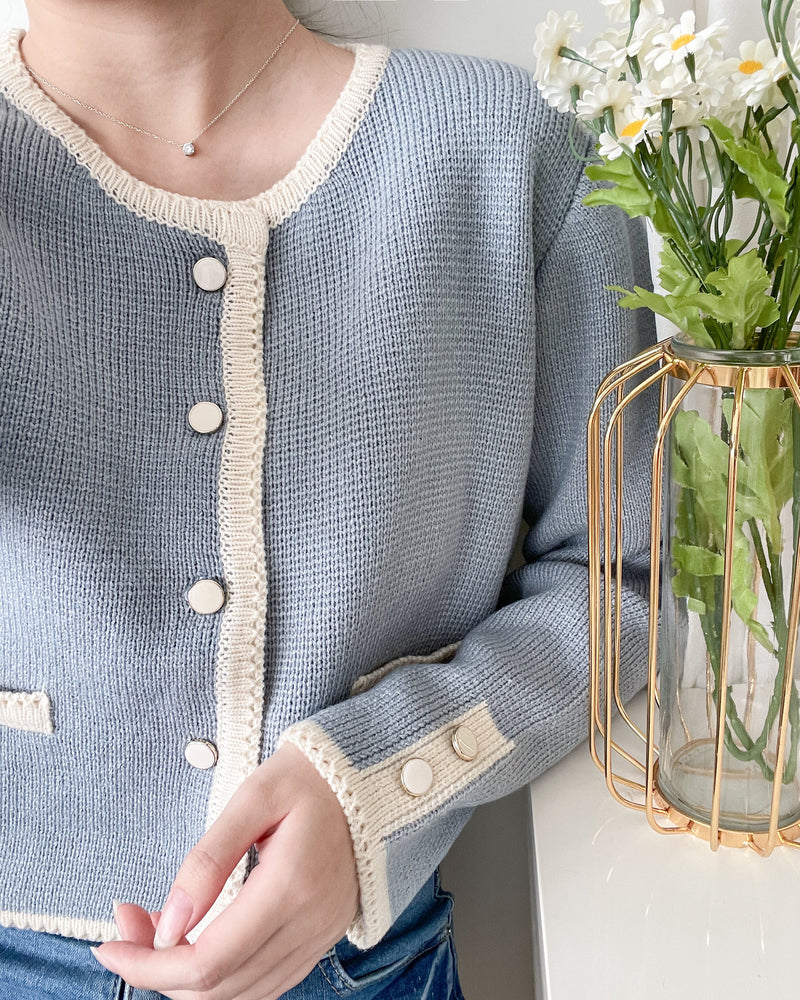 COCO Cardigan 拼色設計鏡面鈕扣外套或上衣/ CD8151