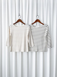 Floral Stripe Top 法式橫條紋花形小洞舒適上衣/ TP9190