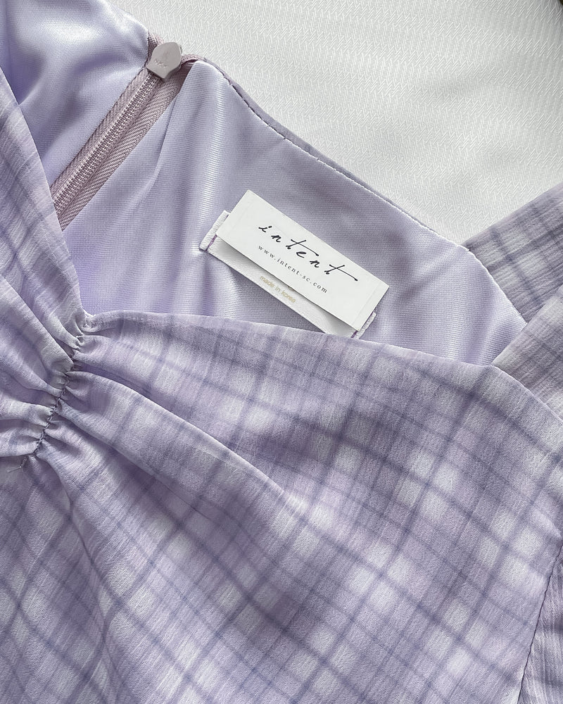 Lavender Check Dress 薰衣草方領格紋顯腰連身裙/ DS1020