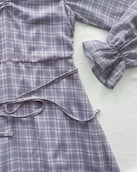 Lavender Check Dress 薰衣草方領格紋顯腰連身裙/ DS1020