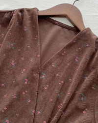 Floral Dress 燈芯絨印花顯腿長弧腰連身裙/ DS1024 (pre-order 11月24截單)