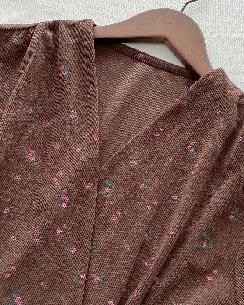 Floral Dress 燈芯絨印花顯腿長弧腰連身裙/ DS1024 (pre-order 11月24截單)