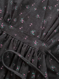 Floral Dress 燈芯絨印花顯腿長弧腰連身裙/ DS1024 (pre-order 11月24截單)