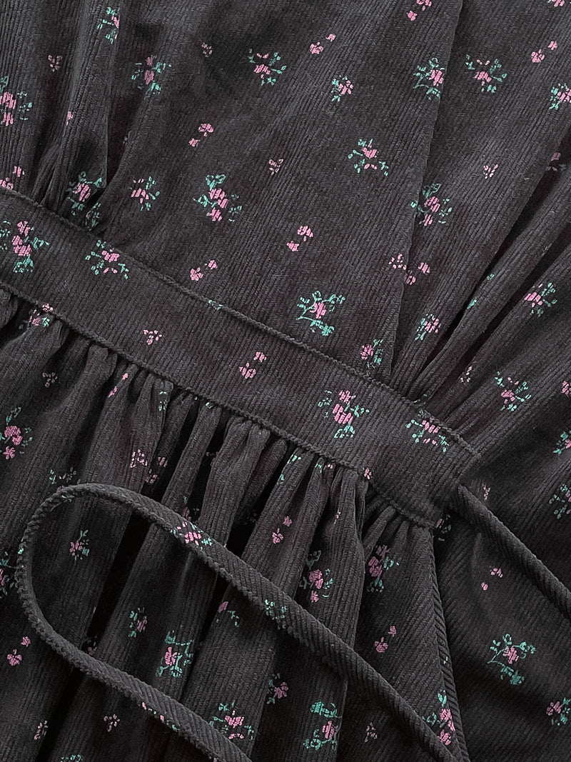 Floral Dress 燈芯絨印花顯腿長弧腰連身裙/ DS1024 (pre-order 11月24截單)