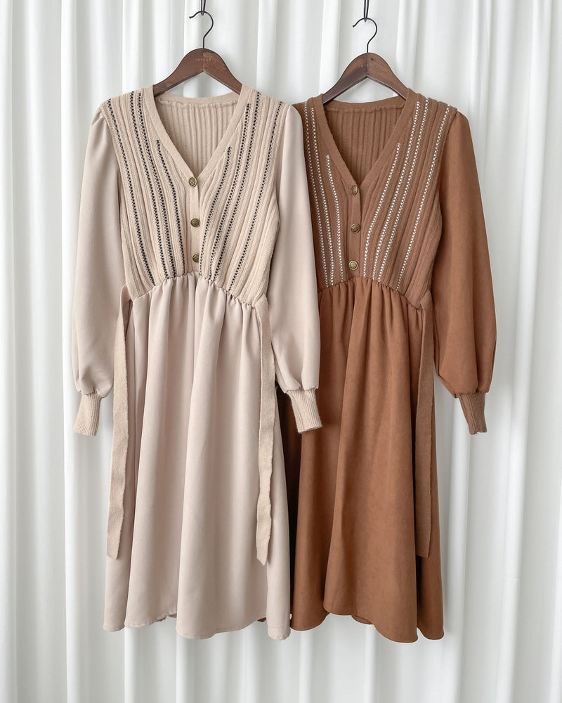 Vest Dress 精緻仿鈕扣條紋背心假兩件連身裙/ DS1026 (pre-order 11月24截單)