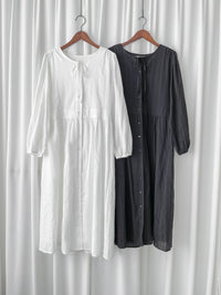 French Dress 織紋直條通花舒適連身裙/ DS1027