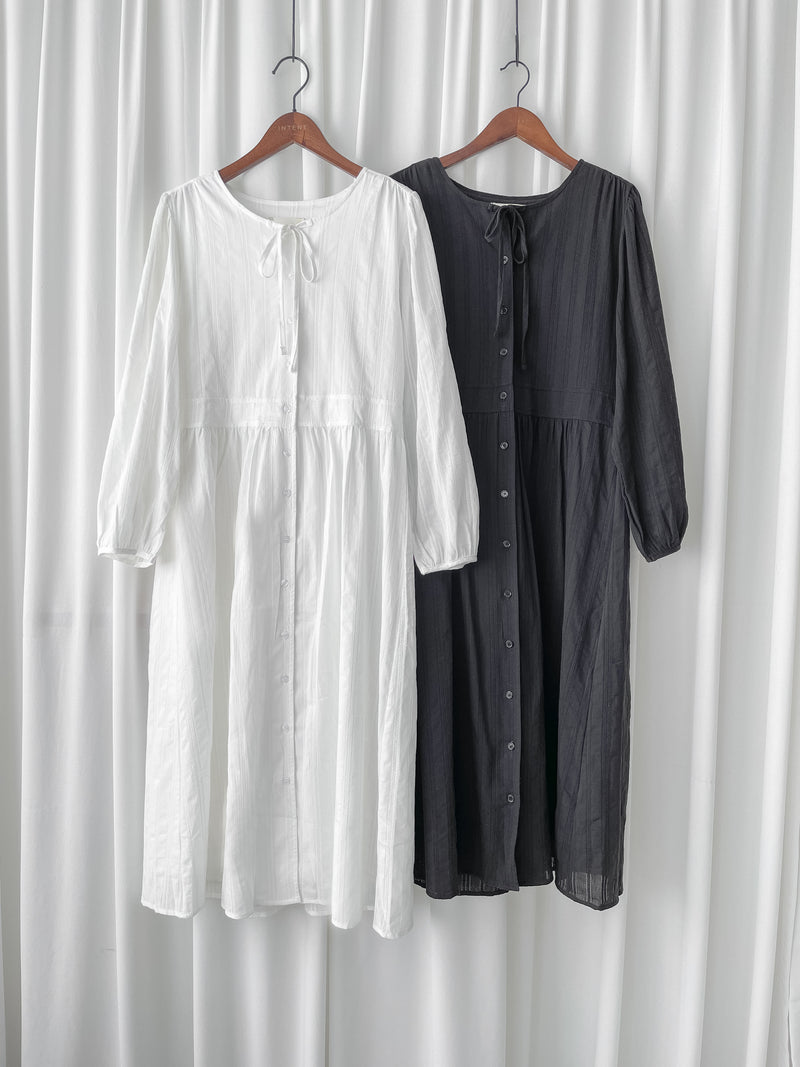 French Dress 織紋直條通花舒適連身裙/ DS1027