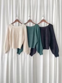 Square collar Top  方領百搭織紋防毛針織上衣/ KT8187 (pre-order green/ivory 11月24截單)