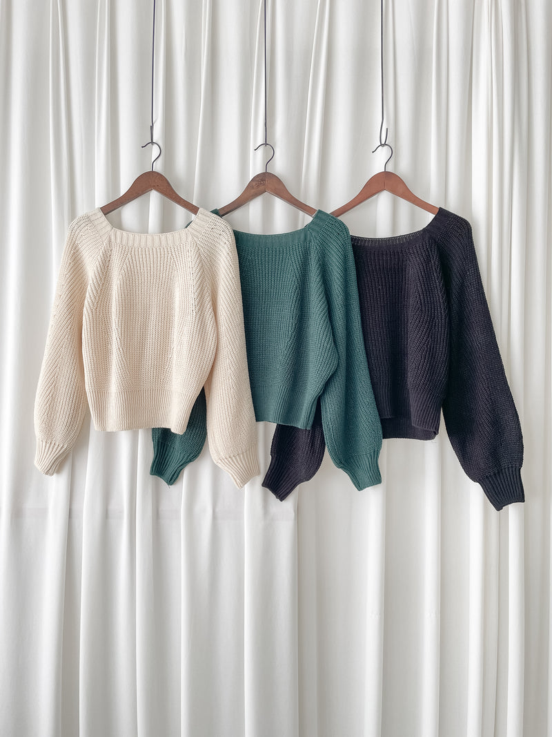 Square collar Top  方領百搭織紋防毛針織上衣/ KT8187 (pre-order green/ivory 11月24截單)