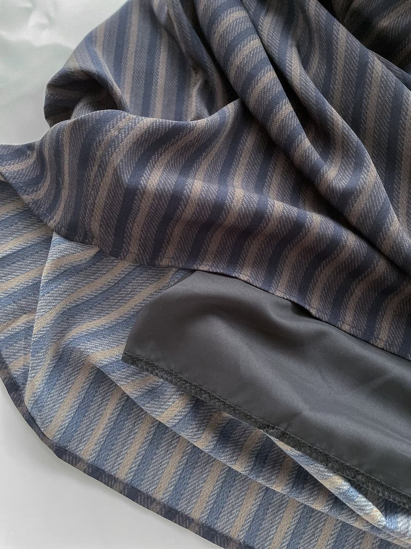 French Stripe Dress 全裡布藍灰色法式直紋綁帶連身裙/ DS1018 (韓國已停售)