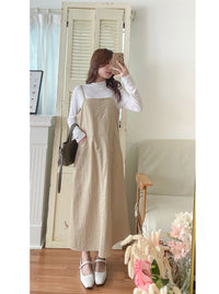 Casual Elegant Vest Dress 輕盈隨性感杏色仿皮吊帶裙/ DS9756