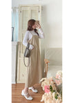 Casual Elegant Vest Dress 輕盈隨性感杏色仿皮吊帶裙/ DS9756