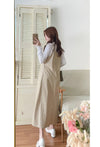 Casual Elegant Vest Dress 輕盈隨性感杏色仿皮吊帶裙/ DS9756