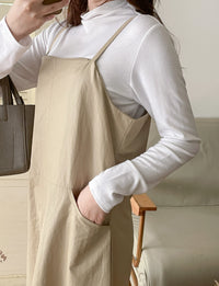 Casual Elegant Vest Dress 輕盈隨性感杏色仿皮吊帶裙/ DS9756