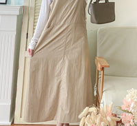 Casual Elegant Vest Dress 輕盈隨性感杏色仿皮吊帶裙/ DS9756