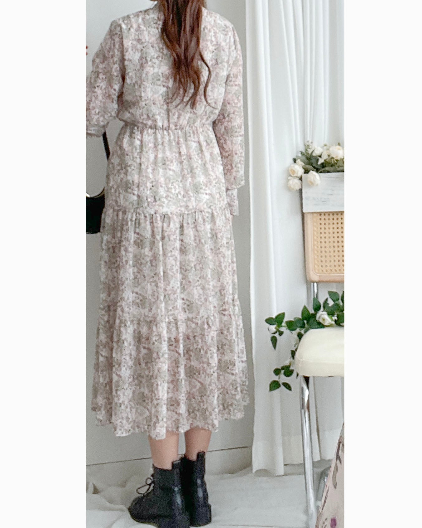 Floral Dress 雪紡碎花領口綁帶連身裙 / DS1028