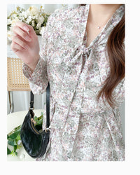 Floral Dress 雪紡碎花領口綁帶連身裙 / DS1028