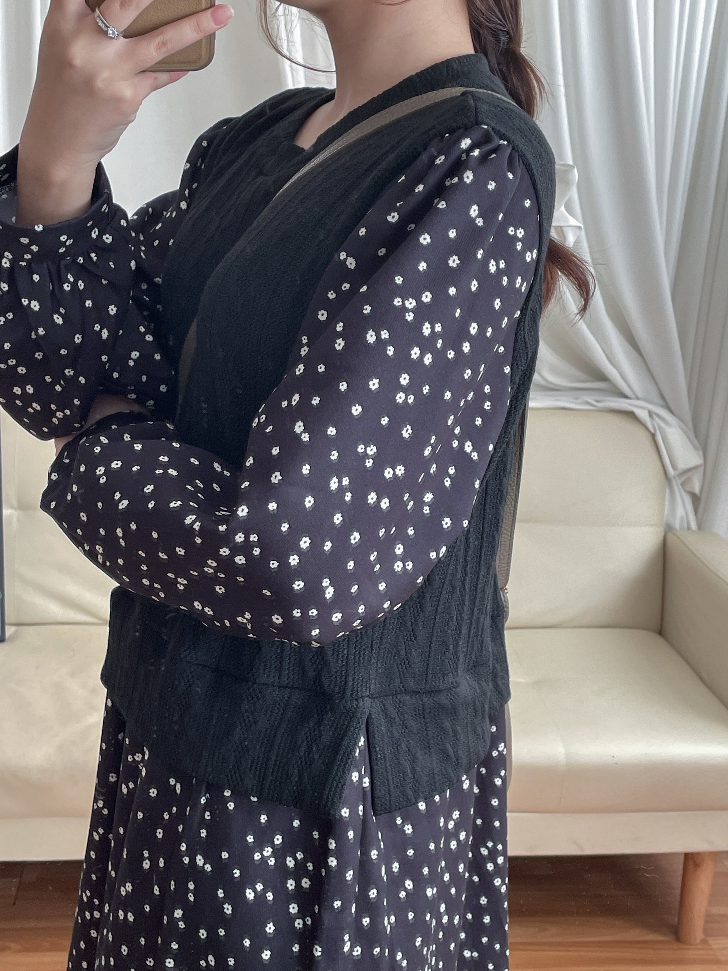 【現貨限量回歸 】Daisy Dress 拼針織背心Daisy印花傘連身裙/ DS9765