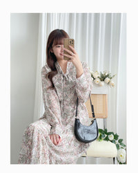 Floral Dress 雪紡碎花領口綁帶連身裙 / DS1028