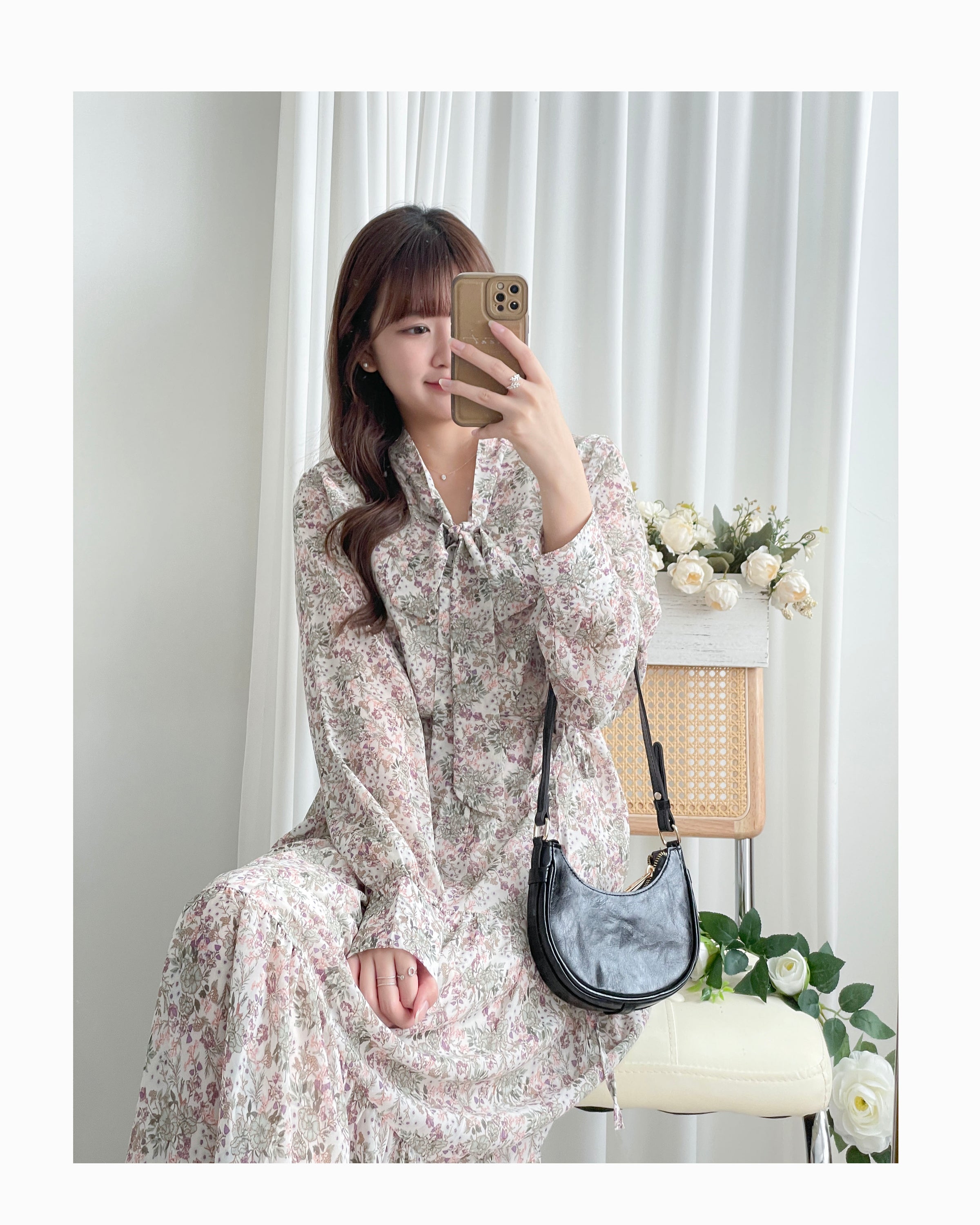 Floral Dress 雪紡碎花領口綁帶連身裙 / DS1028