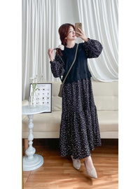 【現貨限量回歸 】Daisy Dress 拼針織背心Daisy印花傘連身裙/ DS9765