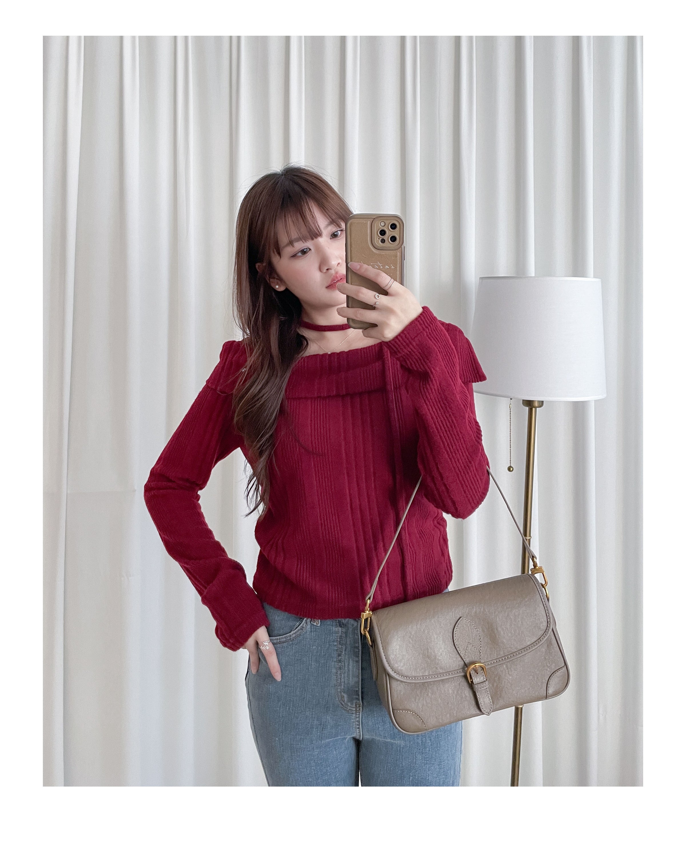 Off Collar Top 領口設計側車褶上衣/ TP9202