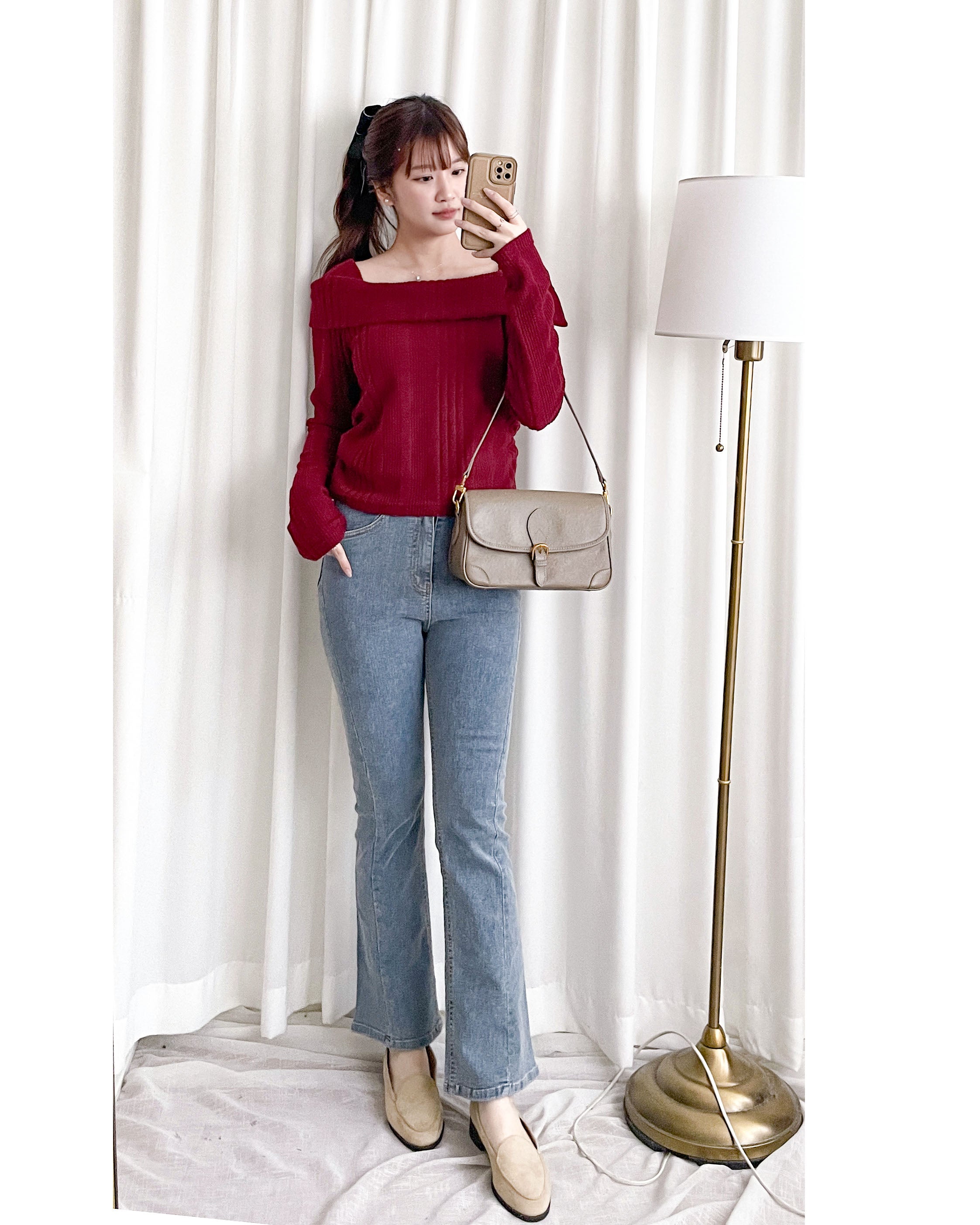 Off Collar Top 領口設計側車褶上衣/ TP9202