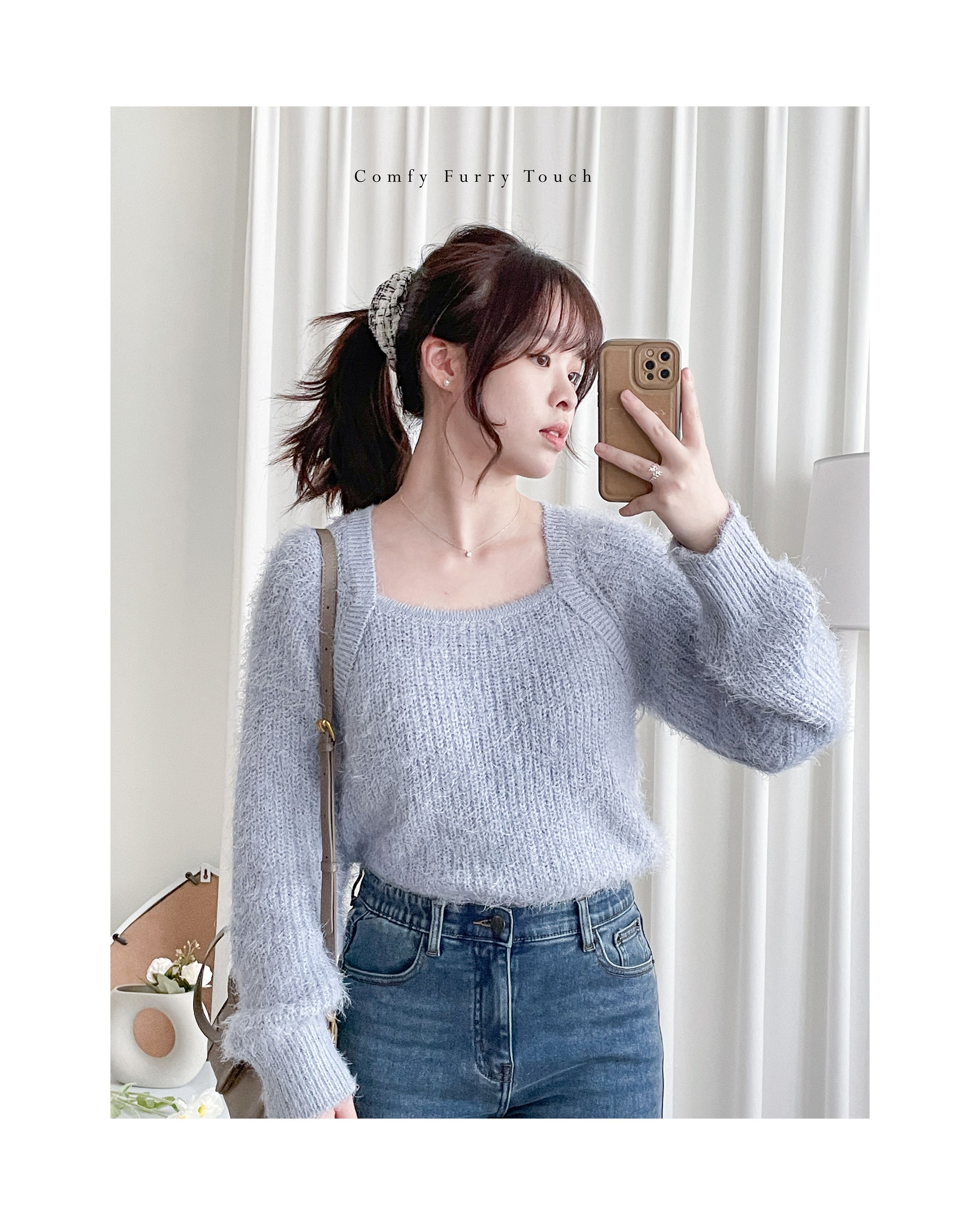 Square collar Mellow Top 顯鎖骨方領親膚針織上衣/ KT8192 (pre-order ivory/softpink 1月25截單)