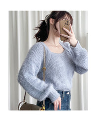 Square collar Mellow Top 顯鎖骨方領親膚針織上衣/ KT8192 (pre-order ivory/softpink 1月25截單)