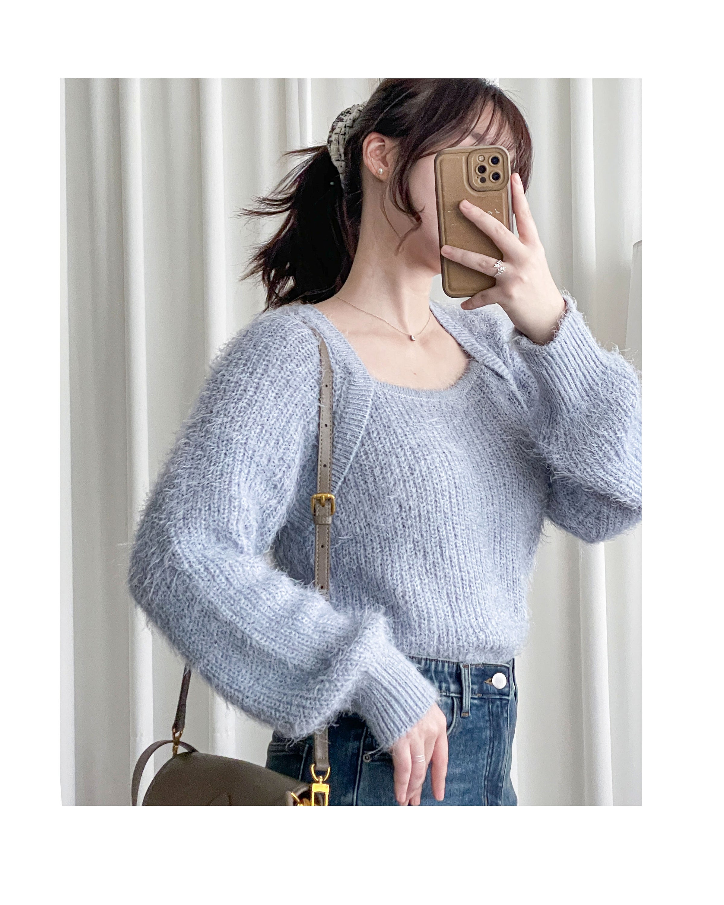 Square collar Mellow Top 顯鎖骨方領親膚針織上衣/ KT8192 (pre-order ivory/softpink 1月25截單)