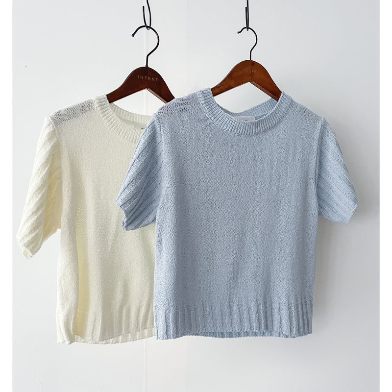 Marshmallow Knit 棉花糖線料合身直紋手袖彈性線衫/ TP9034
