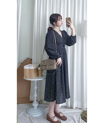 French Floral Button Dress 法式V領單色印花顯瘦腰封連身裙/ DS1060 (White Soldout)