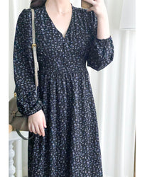 French Floral Button Dress 法式V領單色印花顯瘦腰封連身裙/ DS1060 (White Soldout)