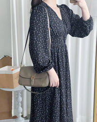 French Floral Button Dress 法式V領單色印花顯瘦腰封連身裙/ DS1060 (White Soldout)