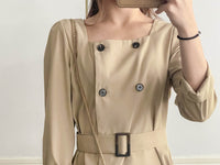 Trench 方領風衣雙排鈕雲石腰帶連身裙, Dress/ DS9333 （navy sold out)