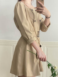Trench 方領風衣雙排鈕雲石腰帶連身裙, Dress/ DS9333 （navy sold out)