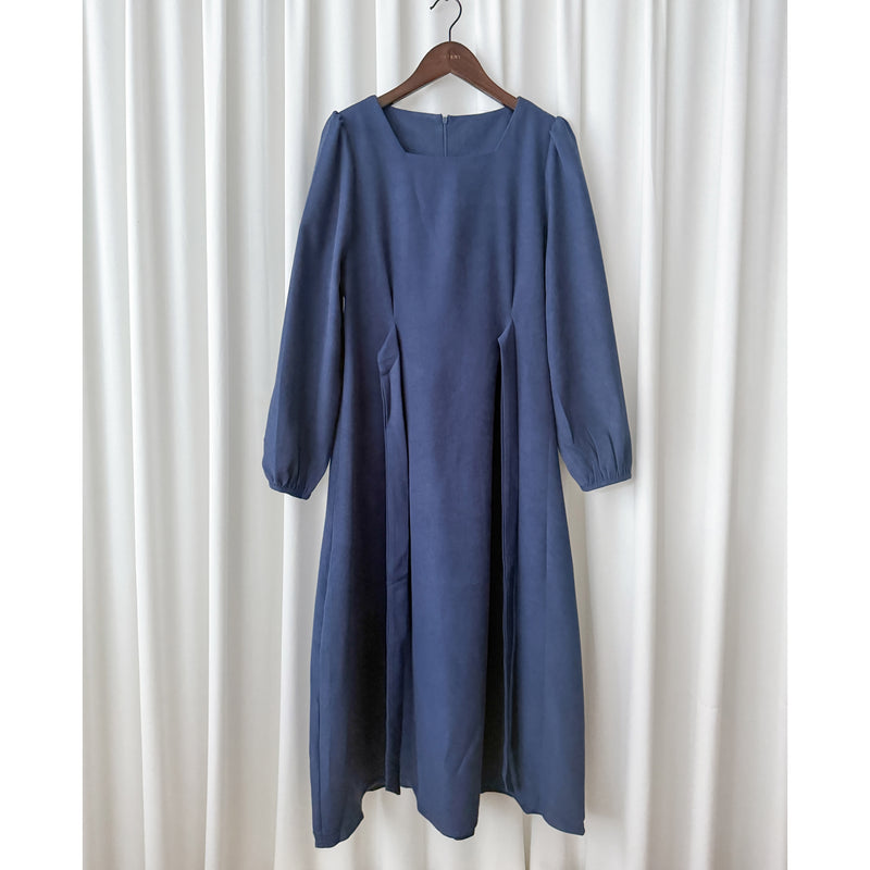 ! 熱賣款式 限量現貨 ✨Square Collar Dress 紫藍色方領口左右帶子修腰連身裙/ DS9747