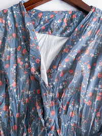[限量現貨回歸]   Blue Flower Dress V領藍調花布遮肉皺皺布連身裙/ DS9740