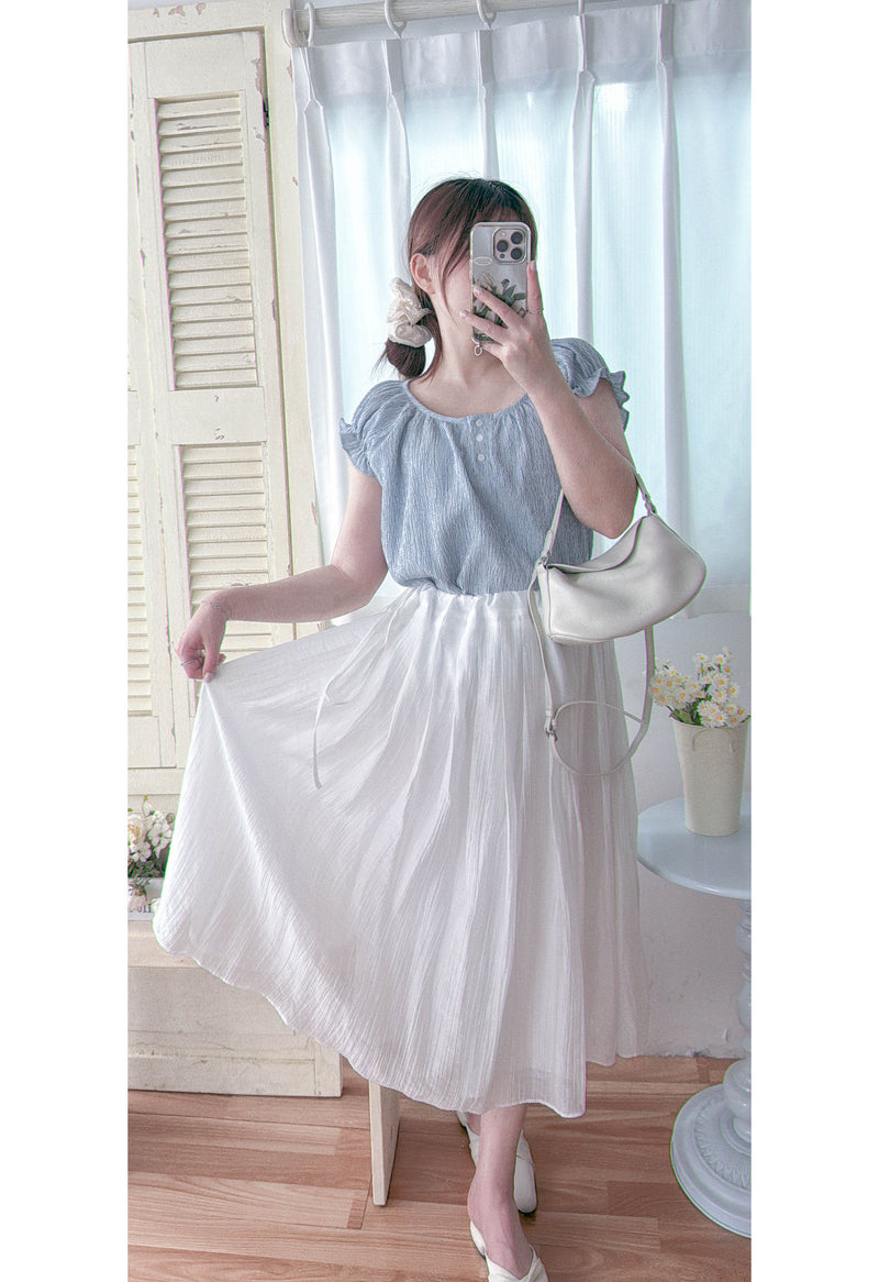 Ribbon Flowing Dress 微光澤輕盈飄逸絲帶裙/ SK8897 (black/white sold out)
