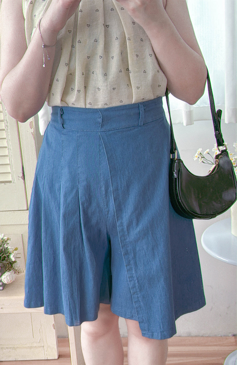 Asymmetrical Denim Shorts 仿裙子百搭牛仔短褲/ PT8462