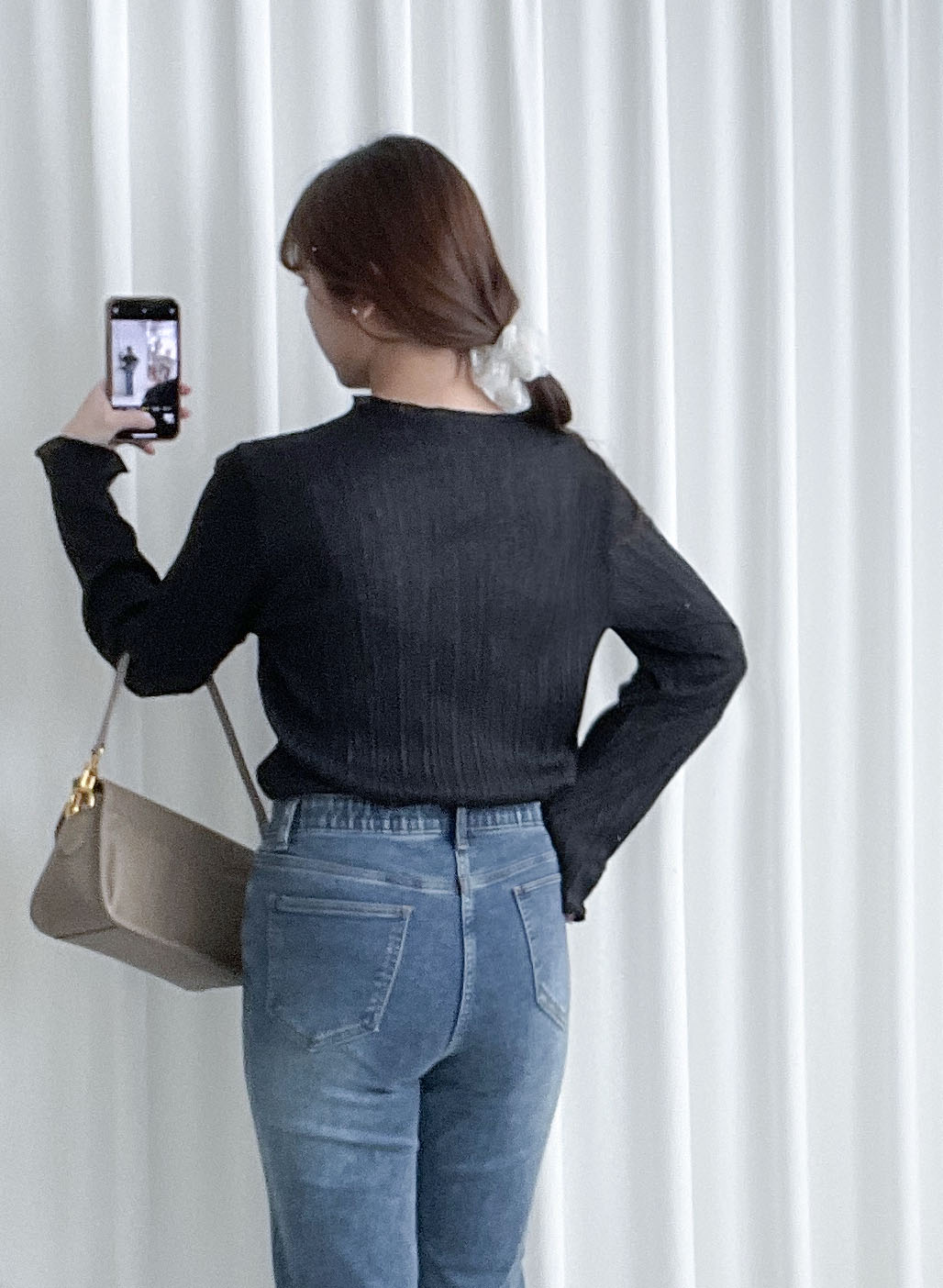 Ruffle Collar Top 直條紋皺褶微光澤感上衣/ TP9205 (pre-order ivory)